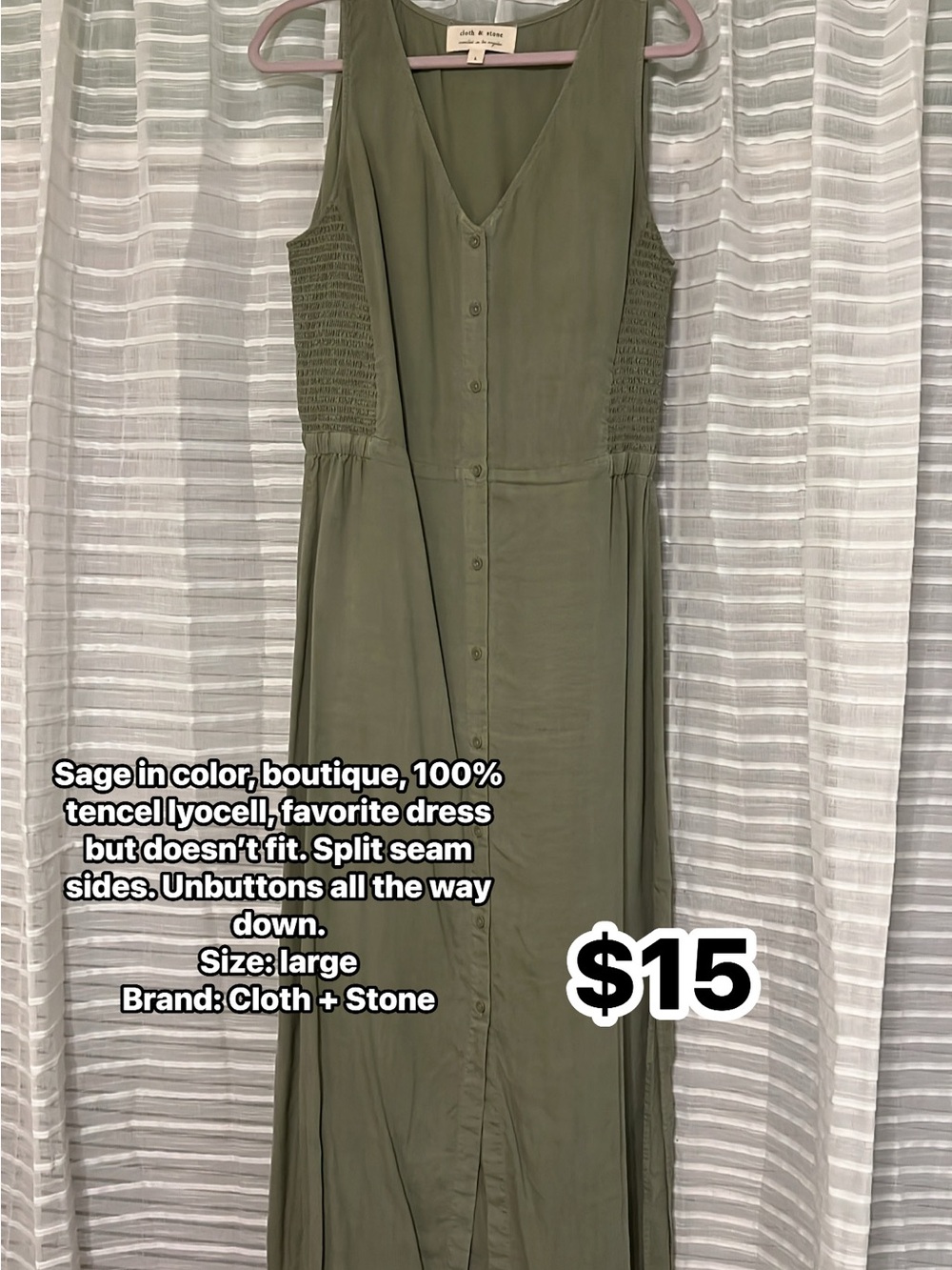 cloth & stone sage button-front sleeveless maxi dress